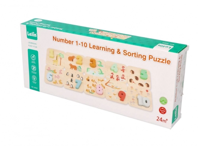 Houten puzzel met dieren - leren tellen