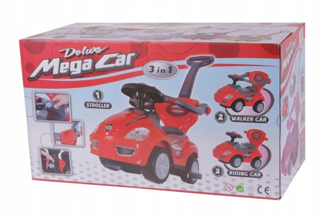 Loopauto 3-in-1 DELUXE met handvat en muziekpaneel - rood