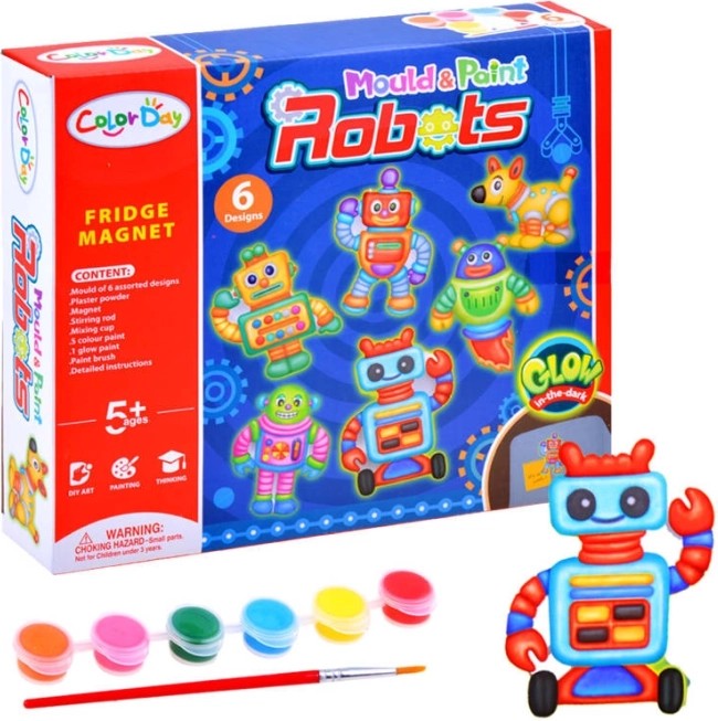 Kreativ-Set Magnete Roboter mit Gips und Farben