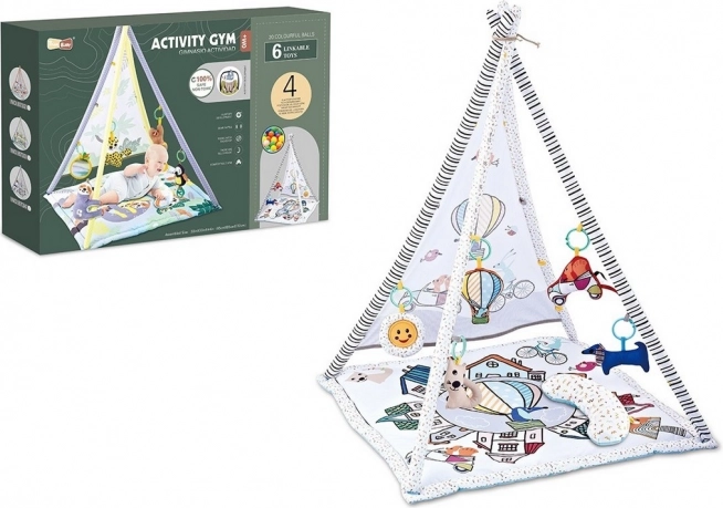 Tapis pour enfant avec auvent et accessoires musicaux