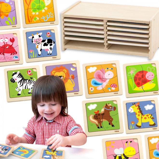 VIGA houten puzzel met 12 planken op een standaard