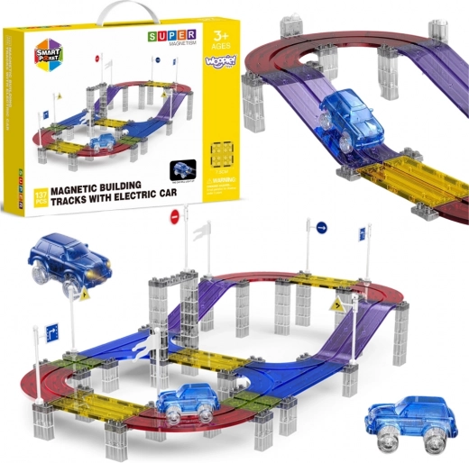Woopie magnetische racebaan met autootje, 137 onderdelen