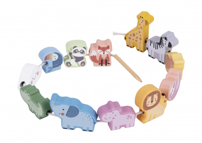 Woopie Green Wooden Zoo Lacing Blocks Montessori Set