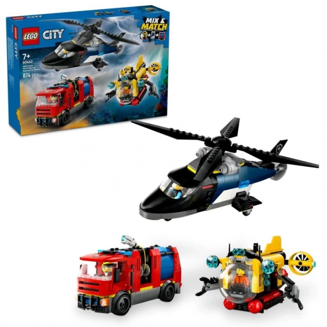 LEGOae City 60462 Remix: Hélicoptère, camion de pompiers et sous-marin