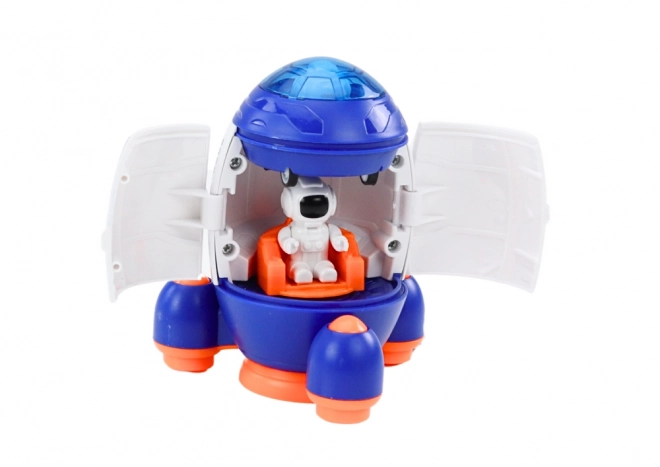 Kleine ruimteraket met figuur en voertuig