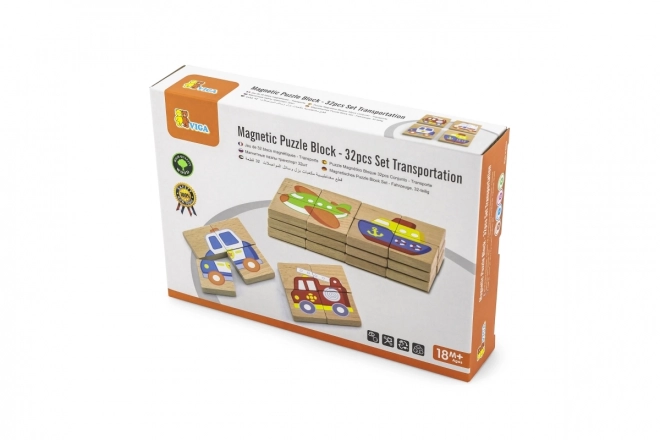Houten magnetische puzzel - vervoermiddelen