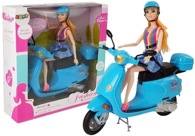 Doll on Pink Scooter with Helmet, Long Hair