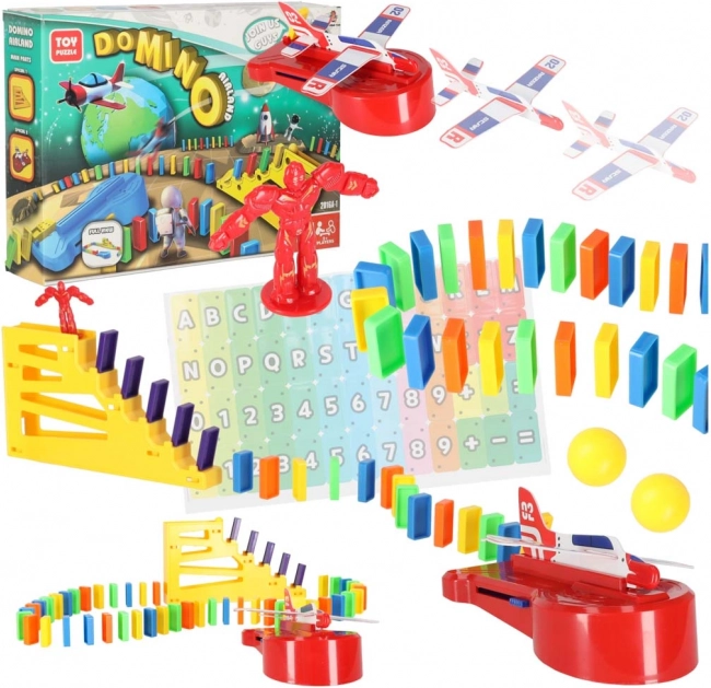 Domino track with airplane launcher, 126-piece educational set