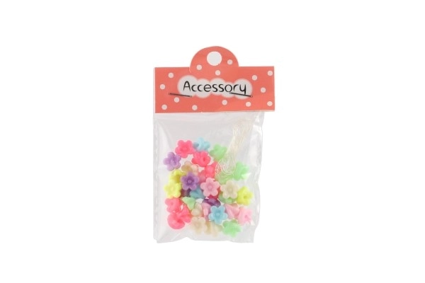 Plastic kralen bloemetjes met koord 2 soorten in zakje 6,5x11x1cm