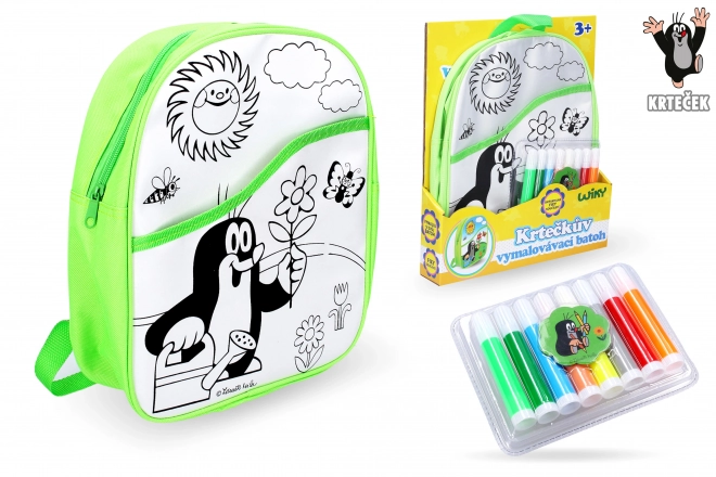 Rugzak Krtek inkleuren groen 30 cm + 8 stiften