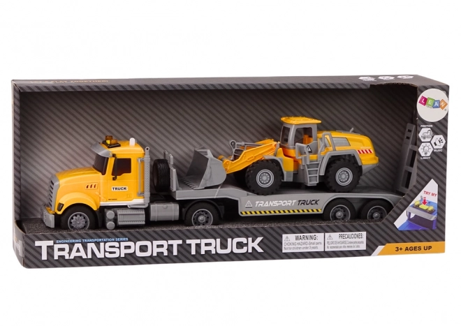 Camion jaune avec excavatrice, lumières et sons