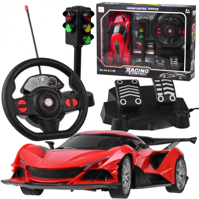 Raceauto met afstandsbediening en accessoires – Rood
