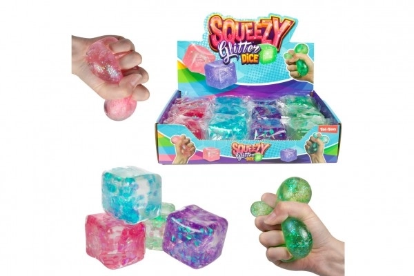 Cube anti-stress en slime à presser 6x6 cm, 4 couleurs, en sachet, 12 pièces en boîte