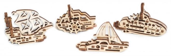 Ugears 3D houten mechanische puzzel - vier mechanische hangers