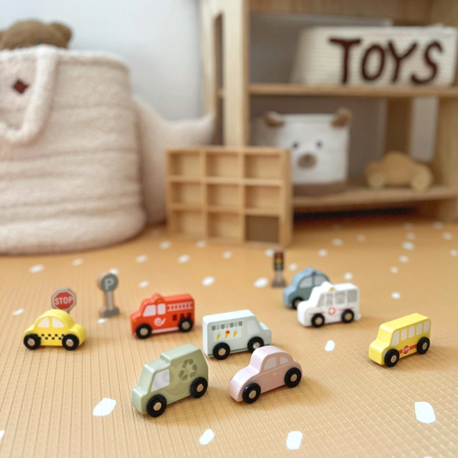 Wooden Vehicle and Road Sign Set for Kids