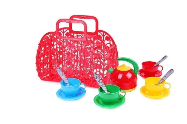 Bunte Kinder-Teeservice im Plastikkoffer