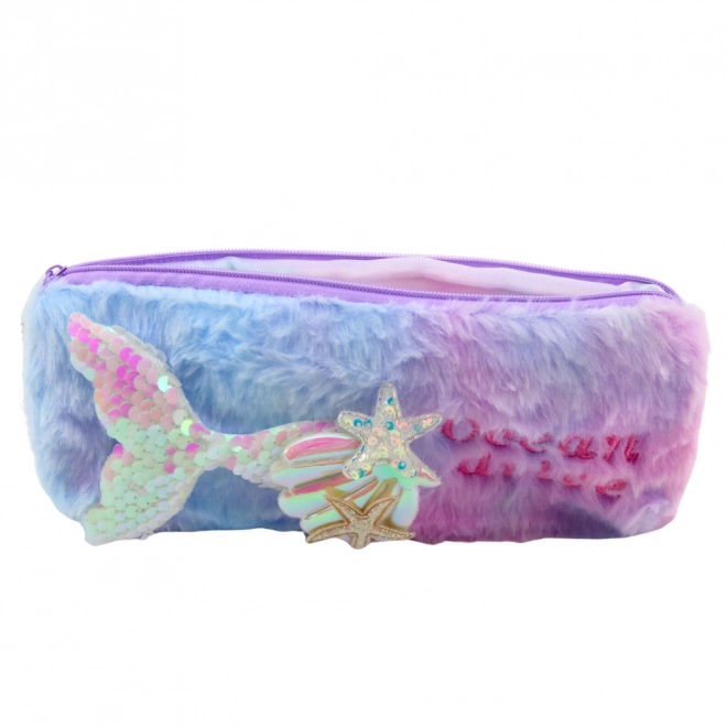 Plüsch-Mäppchen mit Meerjungfrau-Motiv und Pailletten lila-blau