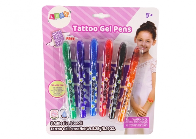 Gelpennen voor tattoo's 6 stuks sjablonen glitterpennen