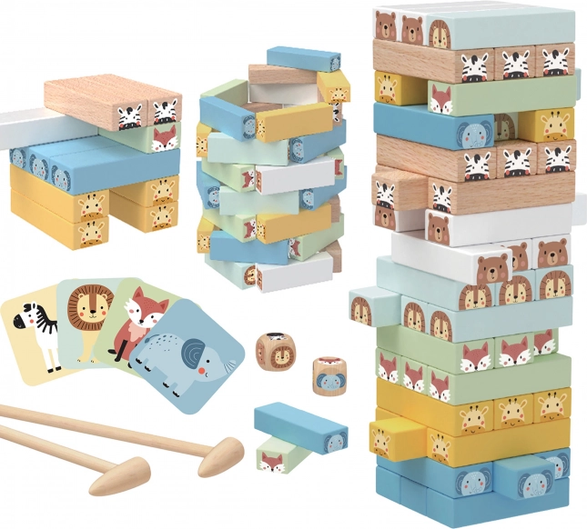 WOOPRIE Wooden Game Wobbling Tower Animals 82 pcs