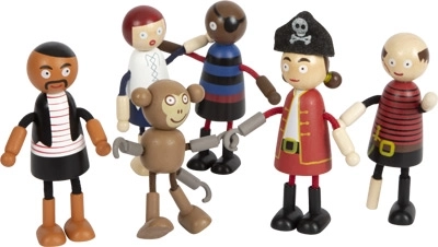 Biegsame Piratenpuppen aus Holz