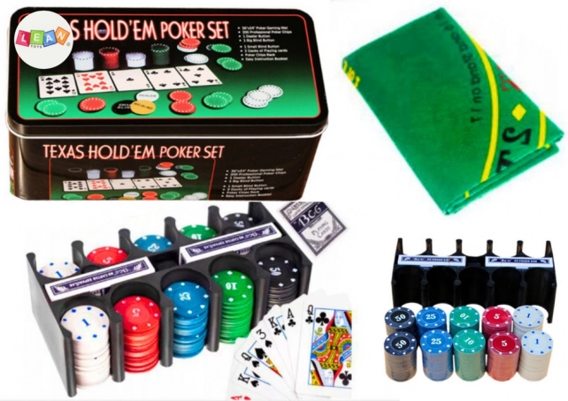 Poker-Set 2 Kartendecks Chips Spielbrett