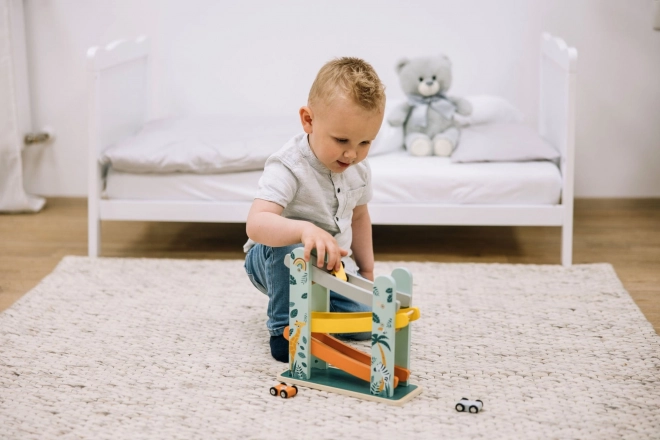 Racing Track with Three Wooden Cars