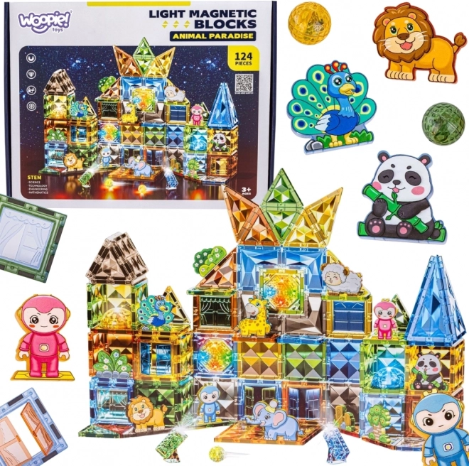 Woopie magnetic glowing 3D building set – Animal World, 124 pieces