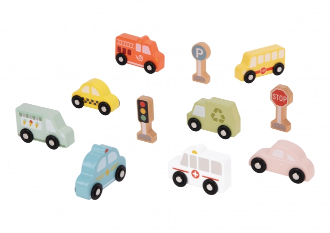 Wooden Vehicle and Road Sign Set for Kids