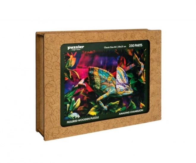 HOUTEN KLEURIGE PUZZLE - Geweldige kameleon