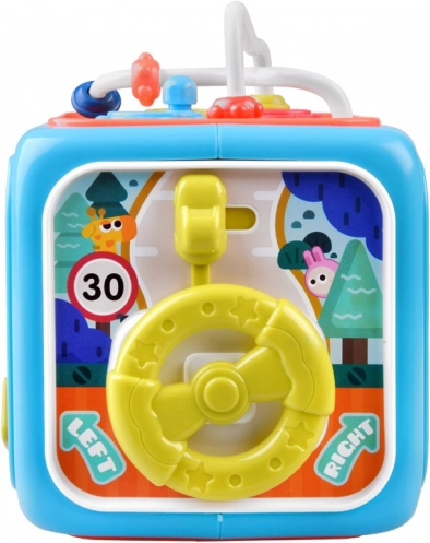 Shape sorter, clock, and steering wheel