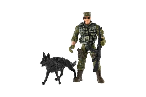 Set soldaten met hond met accessoires 6st plastic in zakje 17x20x3cm