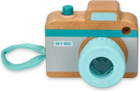Wooden kids' camera in blue–mint color