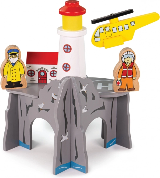 Bigjigs Rail tunnel avec phare et héliport – set en bois pour circuit de train