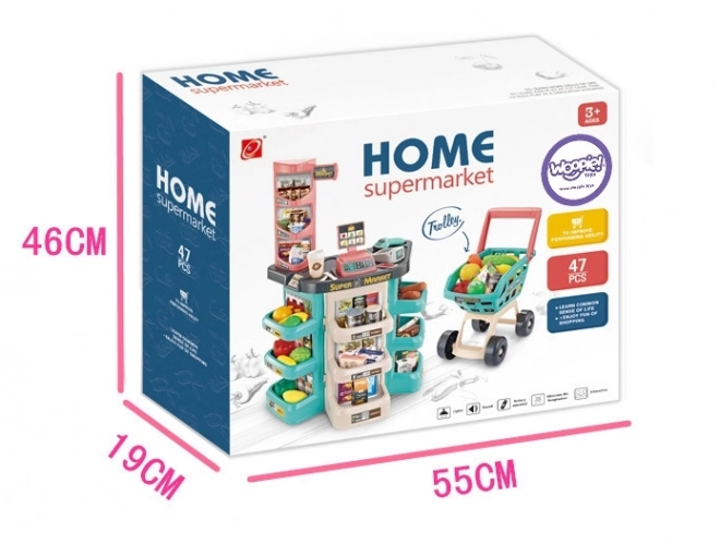 Children's supermarket with shopping cart and 47 accessories Woopie