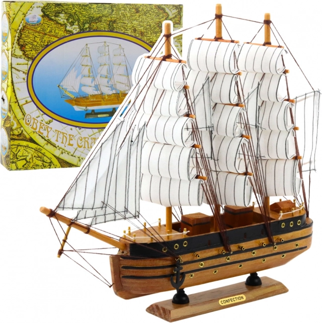 Decorative Model of Historical Sailing Ship Three-Master White 39x36cm