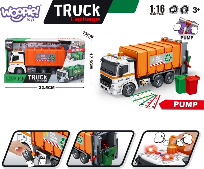 Camion poubelle interactif Woopie avec effets sonores et lumineux à l'échelle 1:16
