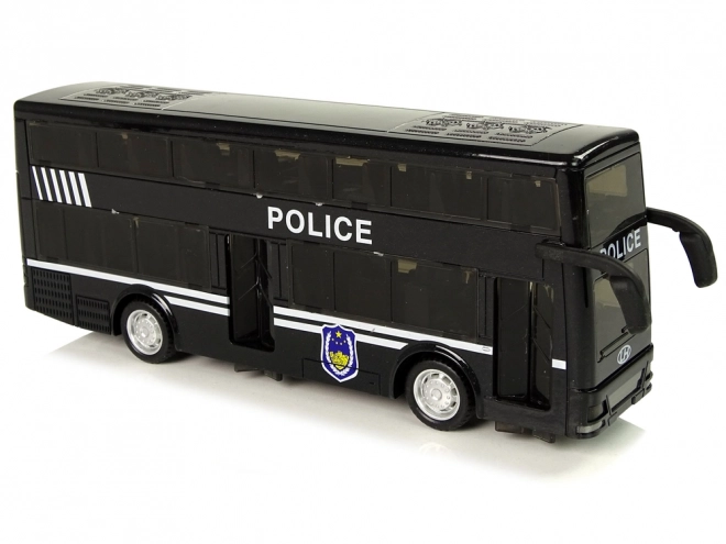 Autobus noir à deux étages de police avec propulsion par friction