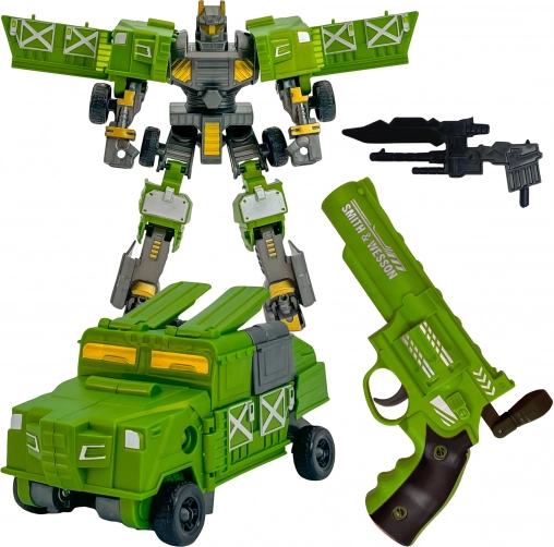 Woopie green transforming battle robot 3-in-1 with vehicle and foam dart launcher