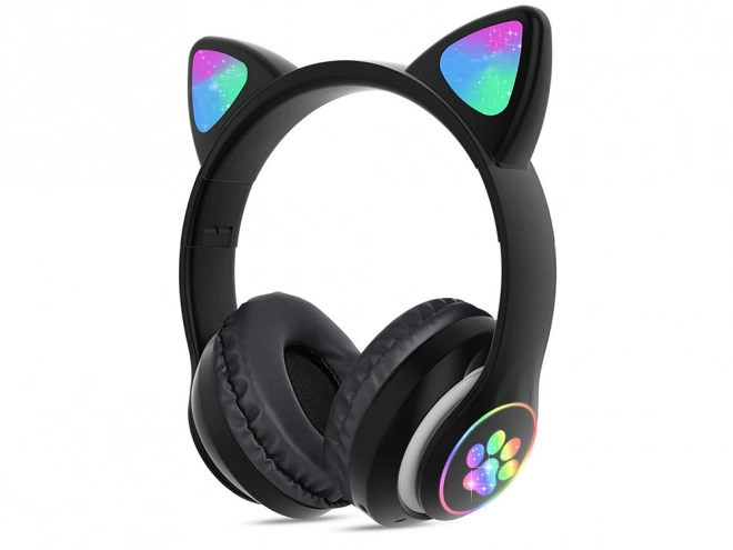 Wireless headphones bluetooth radio fm mp3 cat ears led backlight – Black
