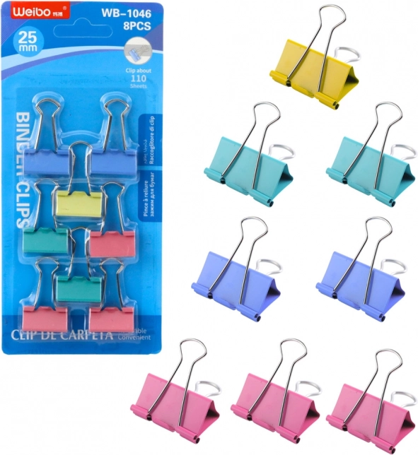 Set van gekleurde kantoorclips 25 mm 8 stuks
