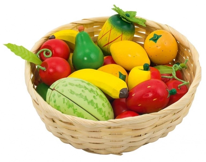 Houten fruit in mandje