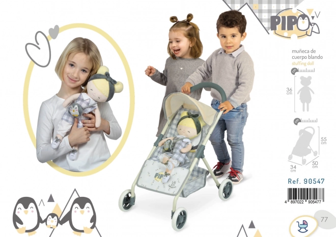 DeCuevas Sportwagen für Puppen mit Plüschpuppe PIPO 2022