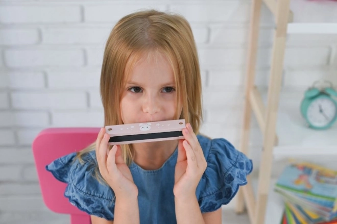 Roze mondharmonica voor kinderen met decor