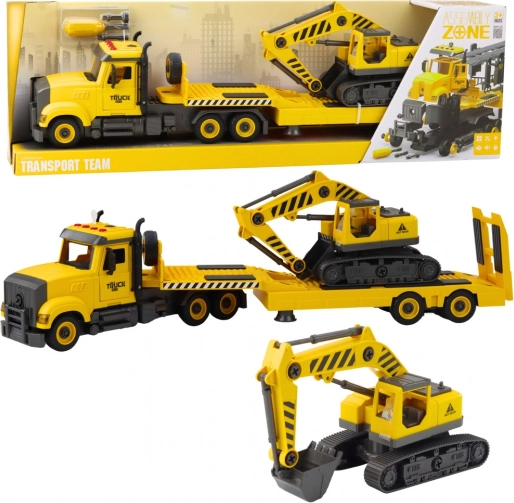 Tracteur semi-remorque à assembler avec pelle sur chenilles – Kit de construction DIY avec lumières et sons