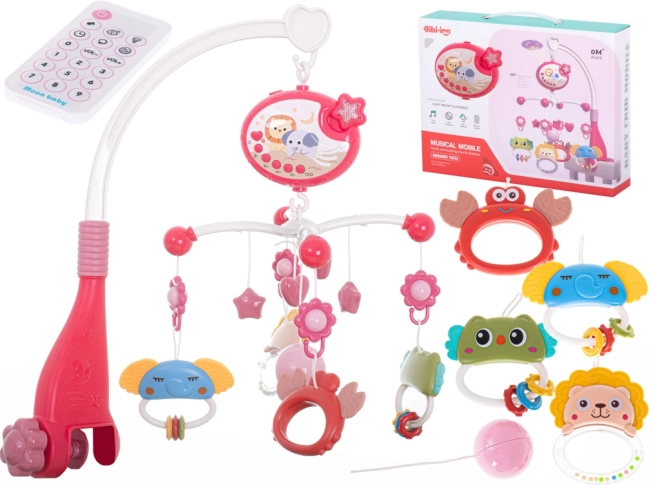 Musik-Mobile mit Sternenprojektor und Fernbedienung für das Kinderbett – Rosa