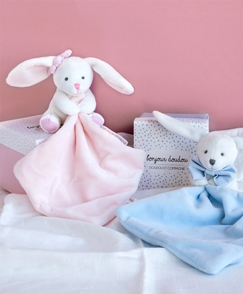 Doudou Lapin avec Couverture Câlin Rose Coffret Cadeau