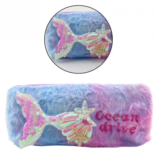 Plüsch-Mäppchen mit Meerjungfrau-Motiv und Pailletten lila-blau