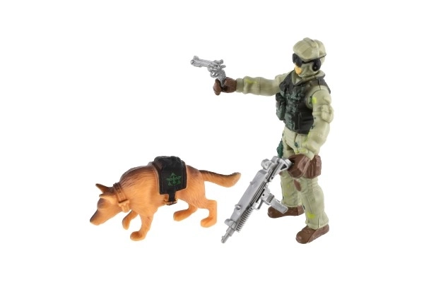 Militaire set plastic boot, soldaat, hond met accessoires in doos 23x14x4cm