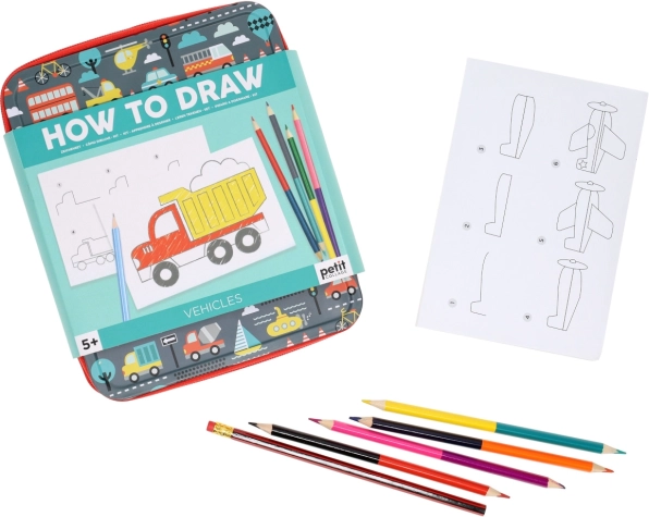 Petit Collage hoe voertuigen te tekenen – creatieve set voor kinderen