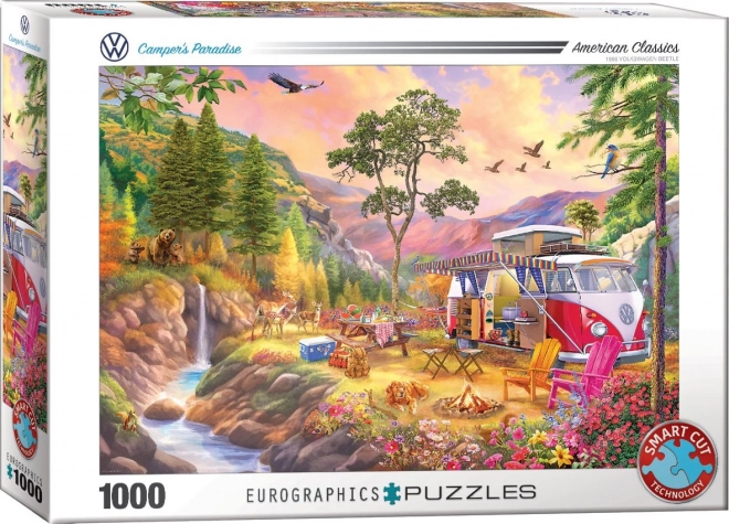 EUROGRAPHICS puzzel met het thema VW Bus , paradijs voor kampeerders 1000 stukjes